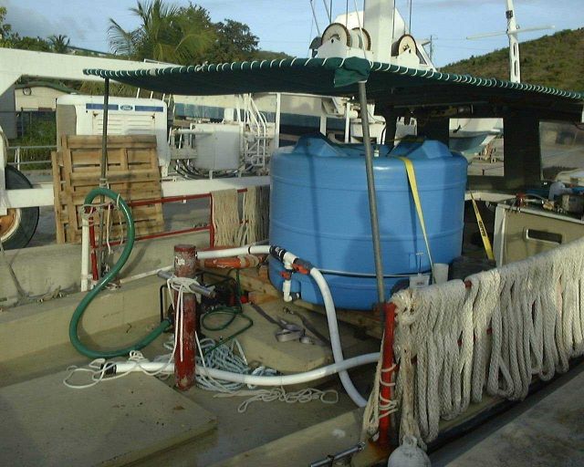 Closeup view of tank which is used to transport cobia (Rachycentron canadum) to offshore cage below the ocean at Culebra Island, Puerto Rico Picture