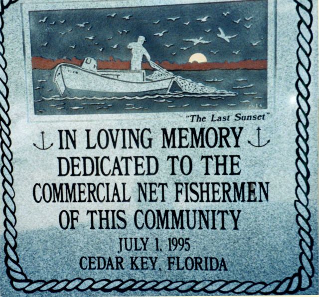 Memorial to the passing of a way of life - the commercial net fishermen of Cedar Key. Picture
