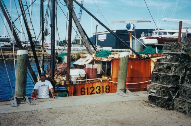 New England fisherman with lobster pots on the dock. Picture