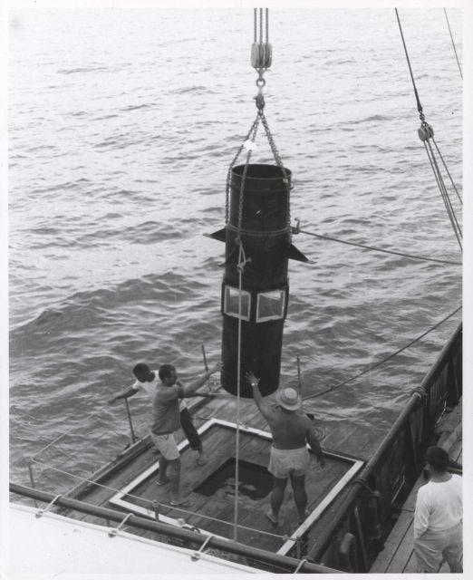 Deploying underwater observation caisson from the BCF research vessel CHARLES H Picture