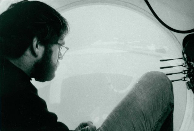 John McHone of Old Dominion University, Institute of Oceanography, at observation bubble of Perry Submarine PC 8. Picture