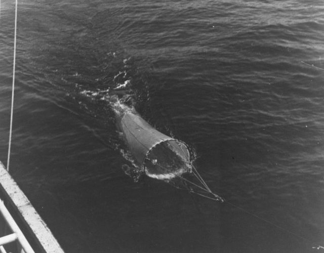 Deployed plankton dragnet. Picture