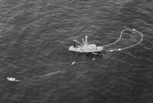 Commercial tuna seiner during fishing operations. Picture