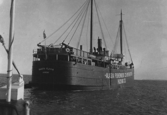 Floating salmon cannery Santa Flavia. Picture