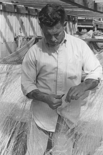 Repairing salmon gill net Picture