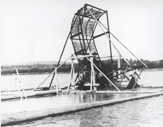 Fishwheels are still a successful method for natives to obtain salmon from many rivers in Alaska for subsistence and dogfood. Picture