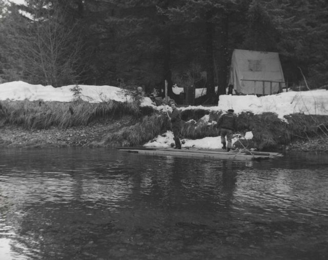 Rafting lumber for salmon station Picture