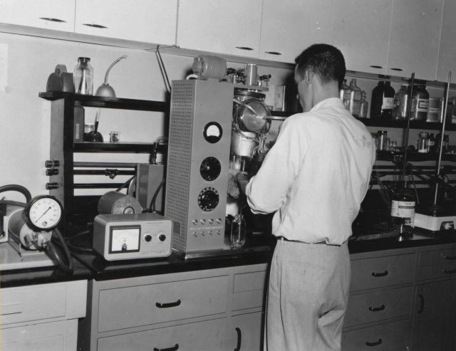 Molecular still used at Seattle BCF laboratory for final purification of fish- oil derivatives. Picture