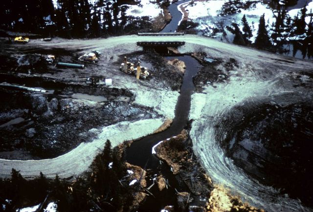 Culvert and road construction on salmon stream somewhere in the Pacific Northwest Picture
