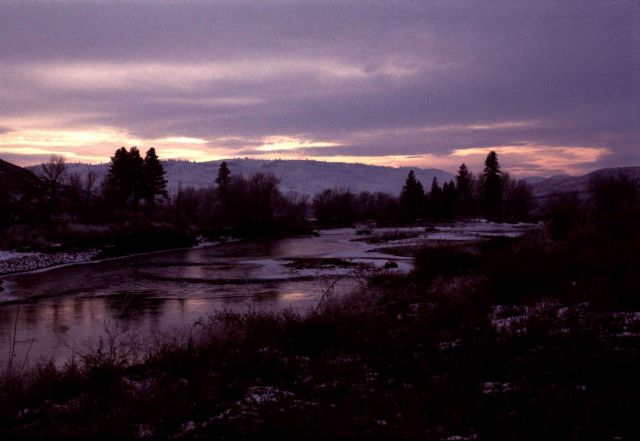 A winter sun setting over salmon streams of the Pacific Northwest Picture