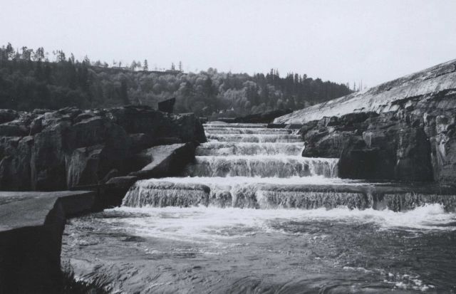 Looking up part of the fish ladder at medium stage of Willamette River Picture