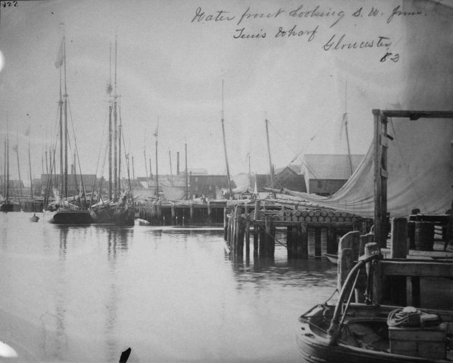 Waterfront looking southwest from Jew's Wharf, Gloucester, MA, 1882. Picture