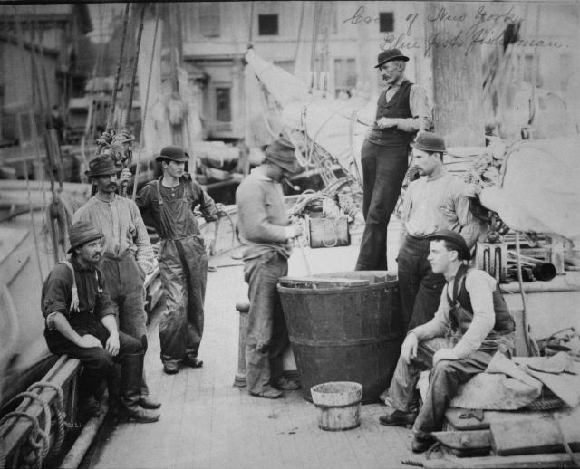 Crew of New York bluefish fisherman. Picture