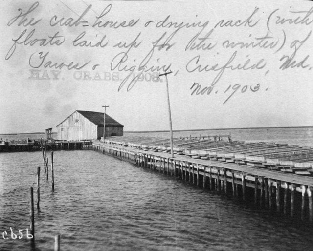 The crab house and drying rack (with floats laid up for the winter). Picture