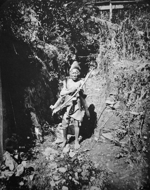 Ethnology, McCloud River, CA, indian posing. Picture