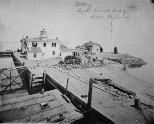 Fishing Battery Lighthouse and back of hatchery Superintendent's residence. Picture