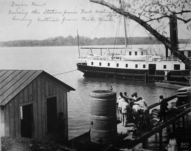 Bryan Point, moving the station from Fort Washington, landing material from Fish Hawk. Picture