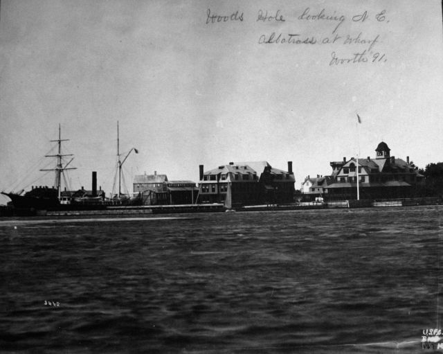 Woods Hole, MA, looking N.E., Albatross at wharf, Worth, 1891. Picture