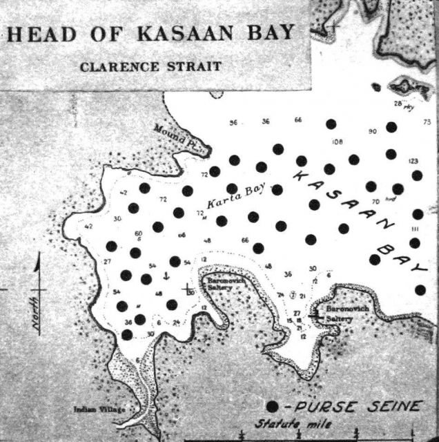 Map of purse seines in Head of Kasaan Bay, Clarence Strait, AK. Picture