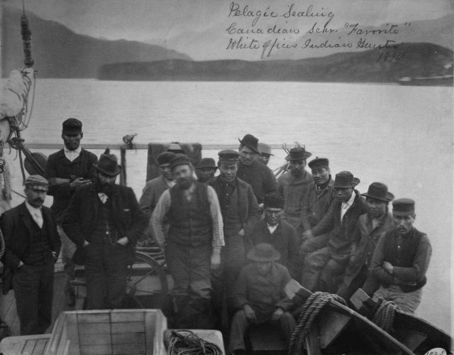 Pelagic sealing, Canadian schooner Favorite, white officers, indian hunters, 1894. Picture
