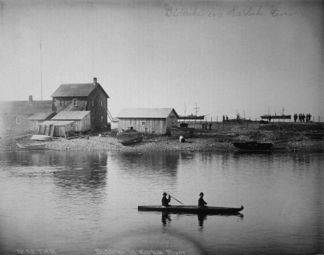 Bidarki in Karluk River, AK. Picture