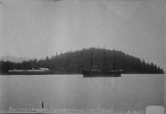 Cannery and freighter Highfield anchorage near Wrangell, AK. Picture