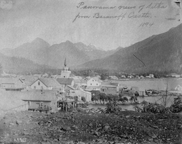 Panorama views of Sitka from Baranoff Castle, AK, 1894. Picture
