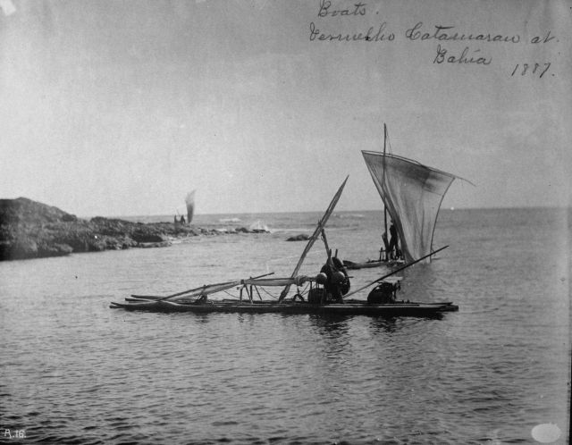 Boats, vermelho catamaran at Bahia 1887. Picture