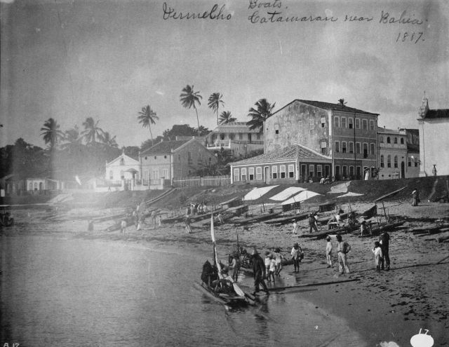 Boats, vermelho catamaran at Bahia 1887. Picture