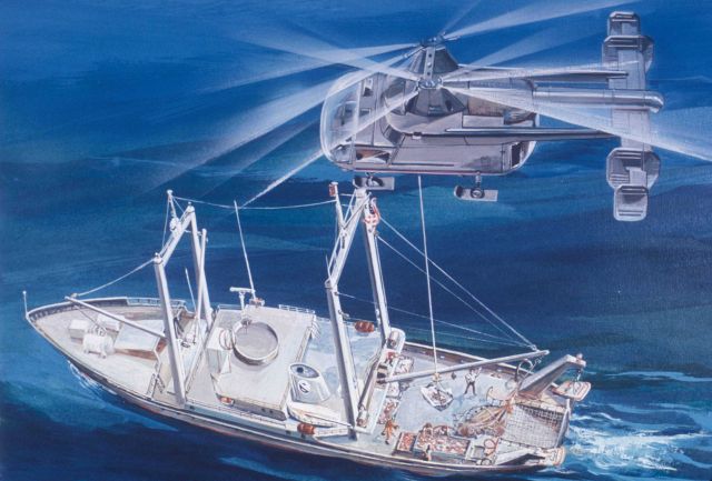 To bring fishery products of high quality to the consumer, tests are being considered using helicopters to transport fish quickly to processing plants Picture