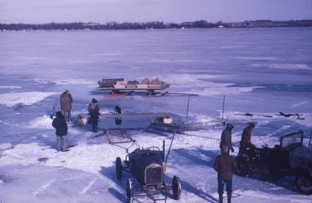 Seining under ice for carp in a 