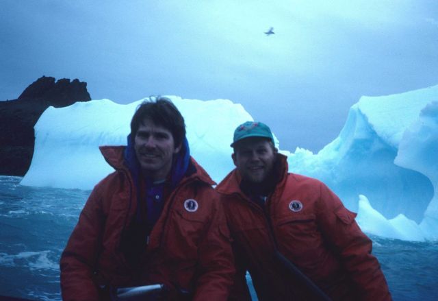 Two researchers on a Zodiac, near Seal Island. Picture