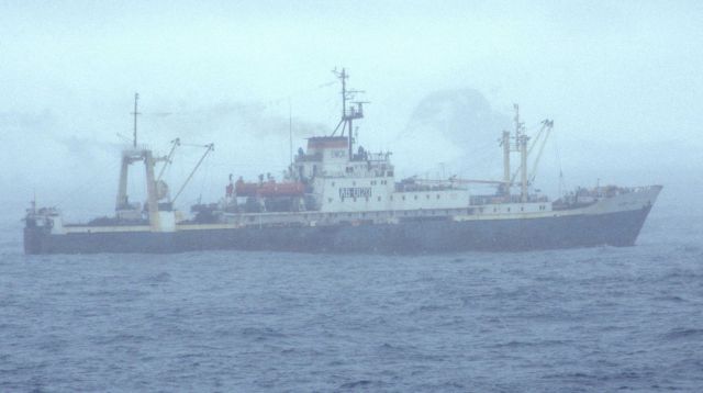 Soviet krill trawler near Elephant Island. Picture