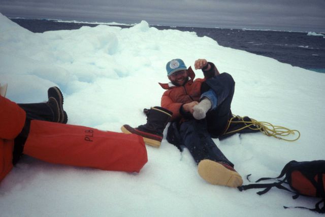 Wrestling with safety gear, South Shetland Islands, Antarctica. Picture