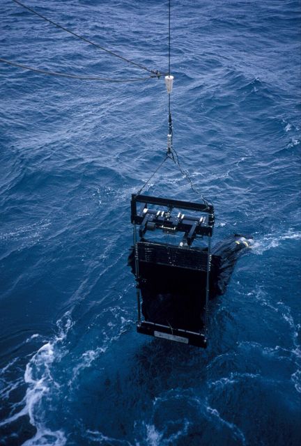 Zooplankton sampling net deployed off the stern of the R/V Yuzhmorgeologiya. Picture