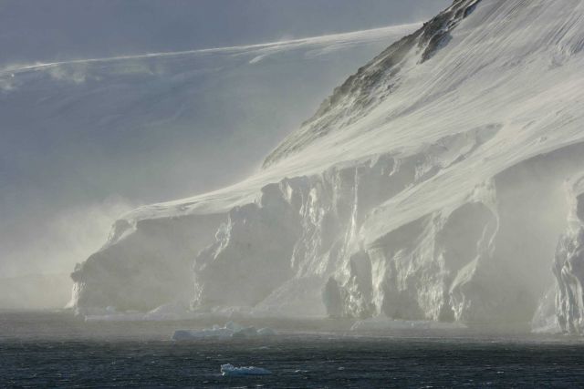 Wind swept glaciers on a stormy day on the Antarctic Peninsula. Picture