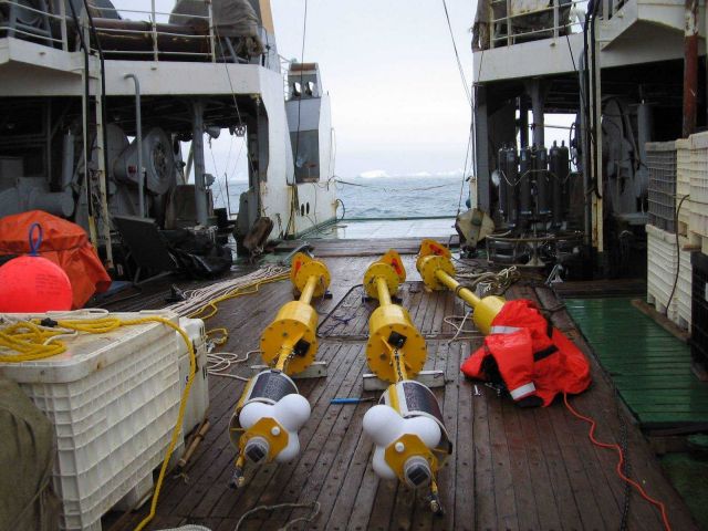 Acoustic buoys to be deployed off the R/V Yuzhmorgeologiya. Picture