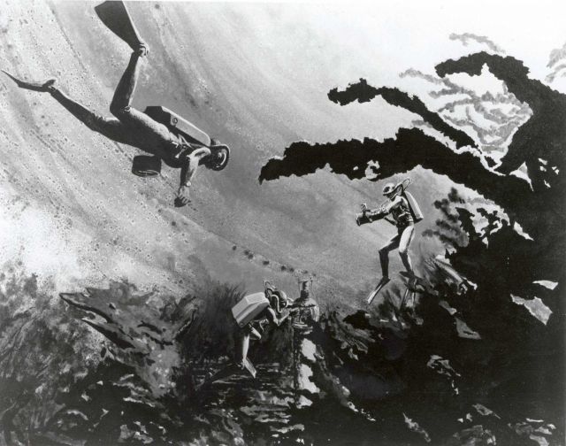 Artwork depicting closed-cycle underwater breathing system, designed and built by General Electric's Re-entry adn Environmental Systems Division Picture