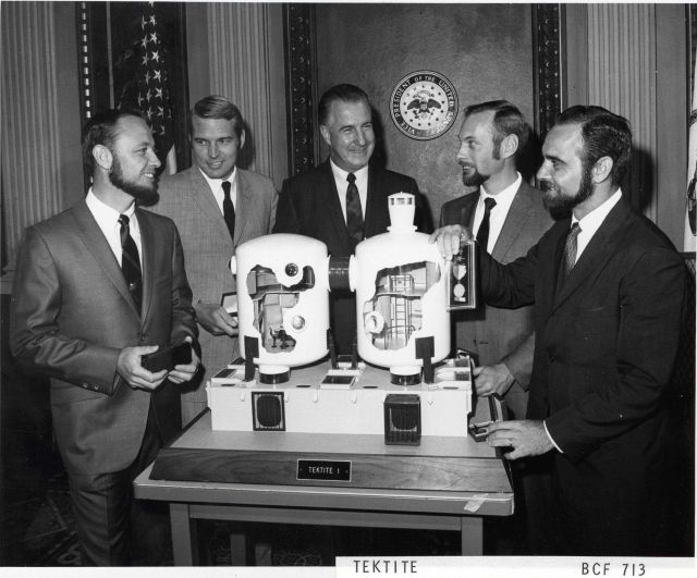 Vice-President of the United States Spiro Agnew with Tektite I aquanauts and model of Tektite I habitat Picture