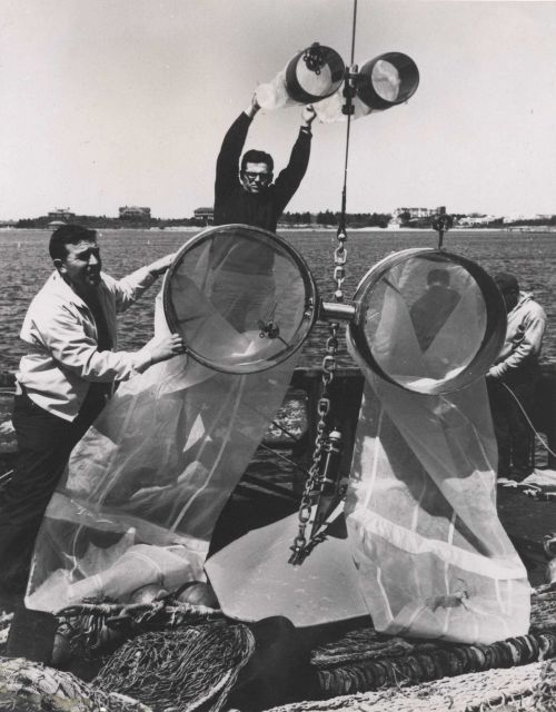 Double plankton sampling array used to collect fish eggs and larvae to determine the distribution and abundance of living marine resources. Picture