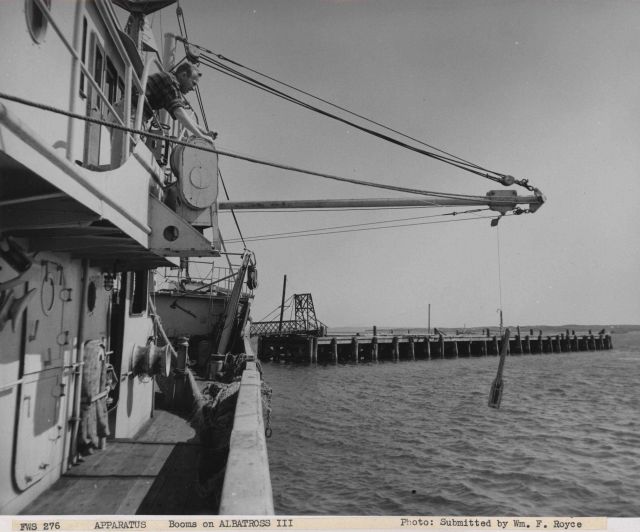 Dockside checking of the plankton and hydrographic booms and blocks on the FWS ship ALBATROSS III Picture