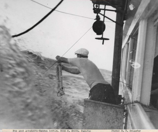 Recovering a Nansen bottle in rough seas on the Fisheries Research Vessel HUGH M Picture