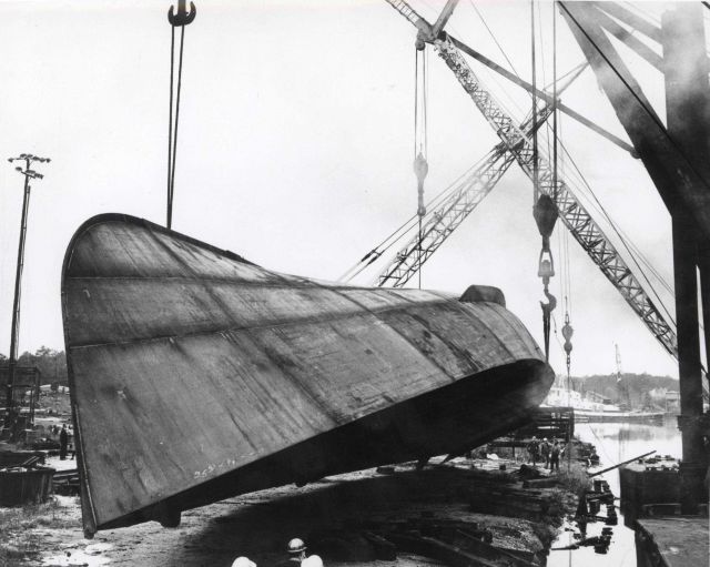 BCF ship ALBATROSS IV hull being put keel up at Southern Shipbuilding Corporation yards Picture