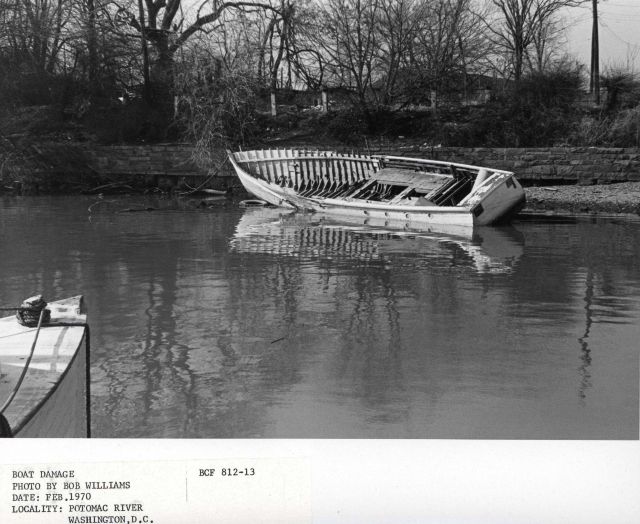 Derelict boat left to rot along the banks of the Potomac River. Picture