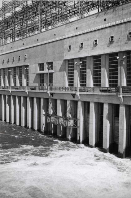 View of truss and traps used to catch fish at draft -tube opening Picture