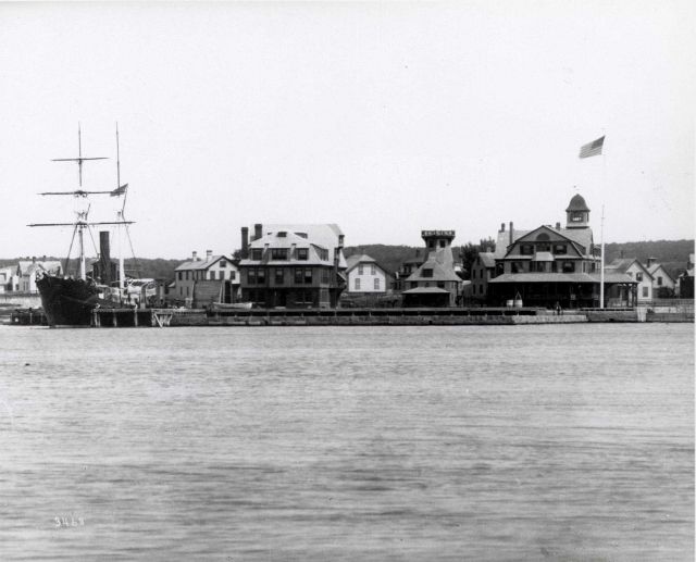 Woods Hole laboratory with ALBATROSS at pier. Picture