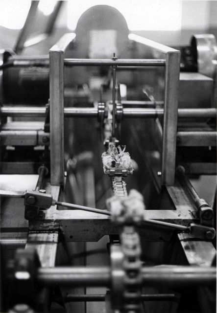 Cleaned and debacked crab on what appears to be a CRABMAC II. Picture