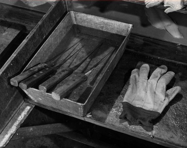 Filleting knives are kept in water when not in use Picture