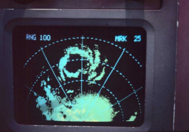 Radar display of Typhoon Rosa center. Picture