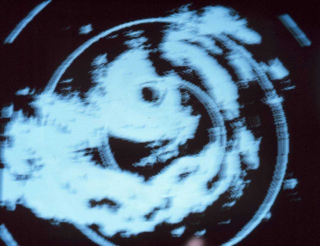 Radar image of center of hurricane as observed on NOAA P-3. Picture